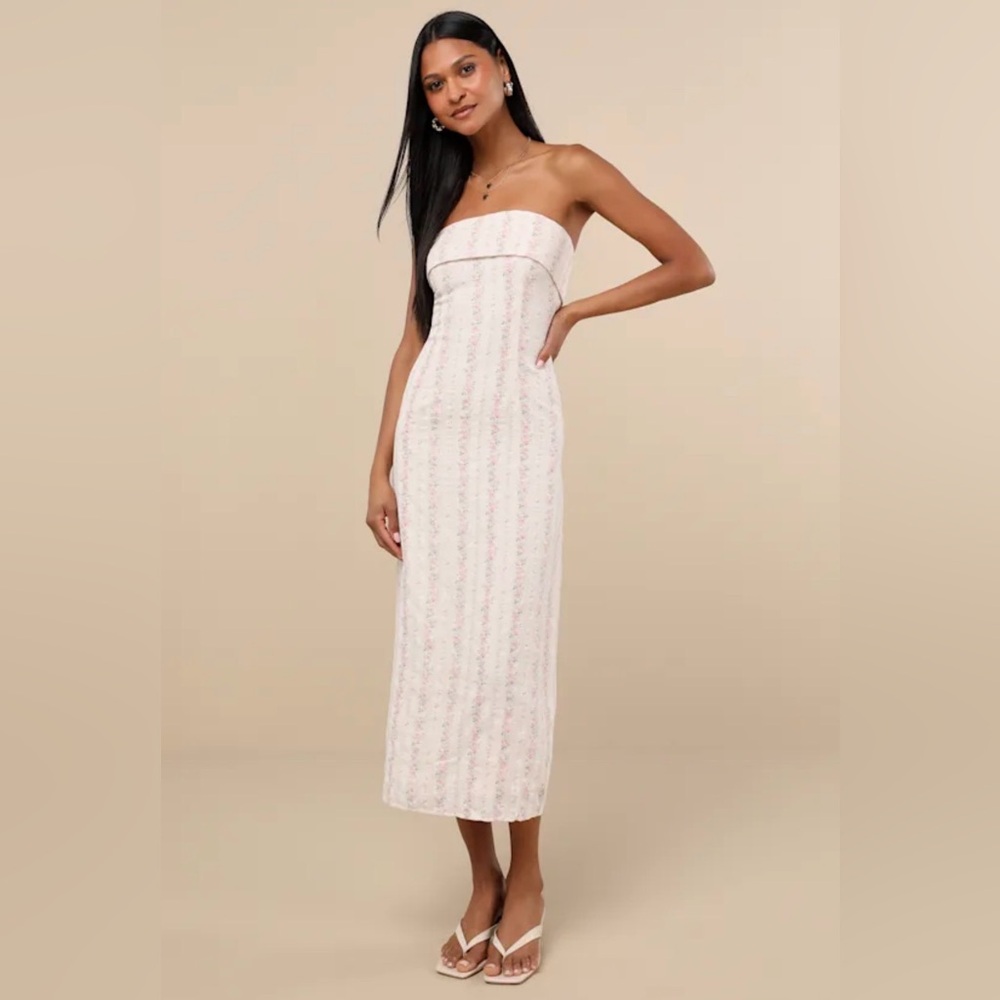 Petal + Pup Floral Midi Skirt Cream Pink Cottagecore M 🤍